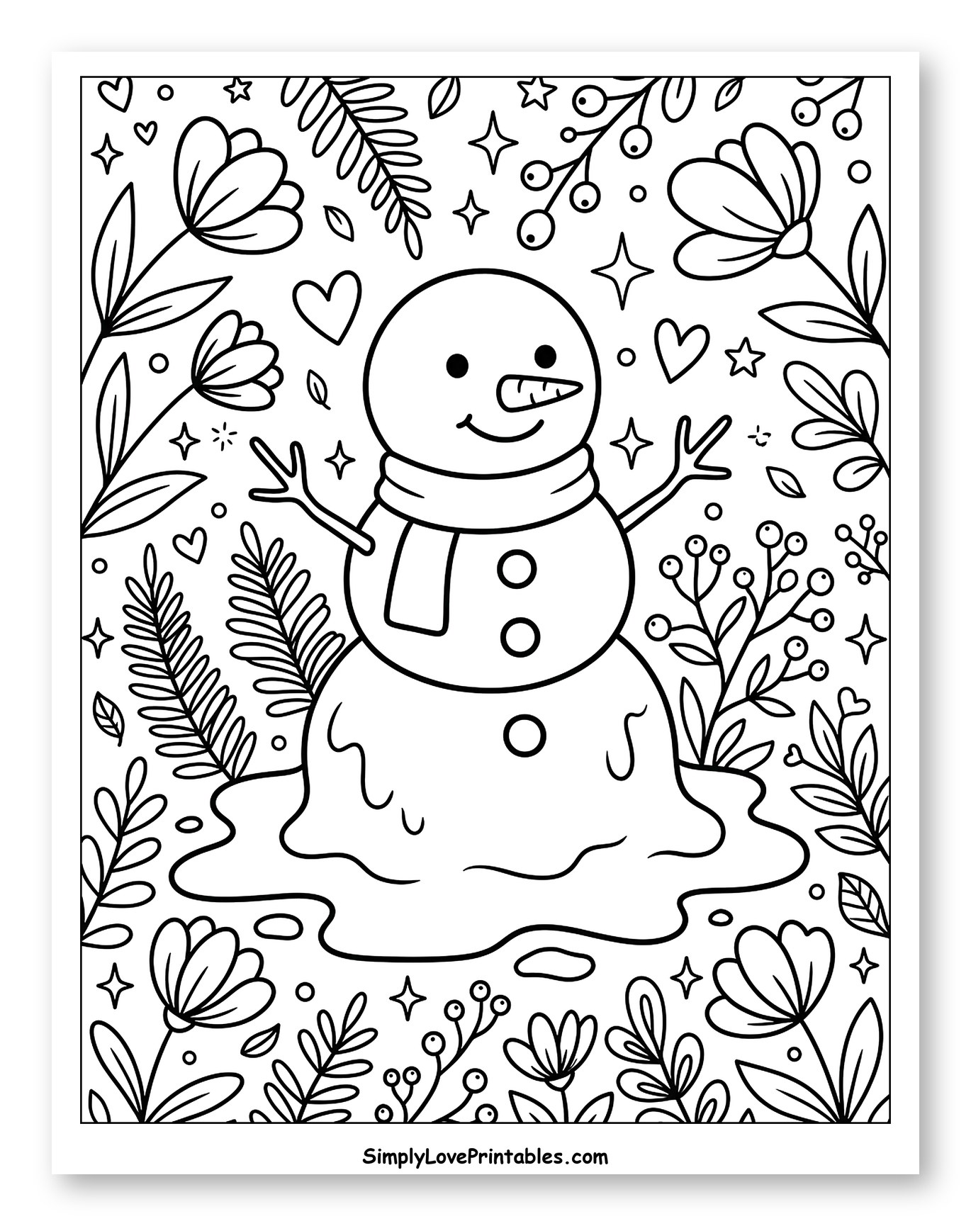 Whimsical Melting Snowman with Spring Blooms