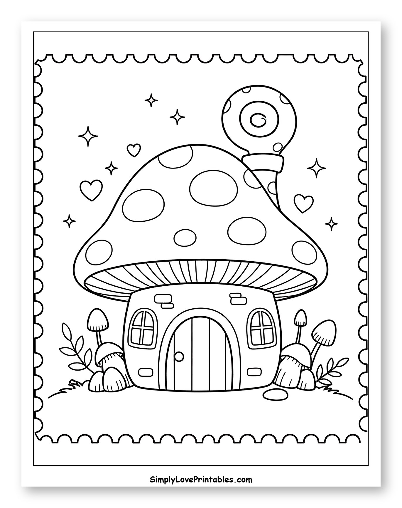 Whimsical Mushroom Home with Stars and Hearts