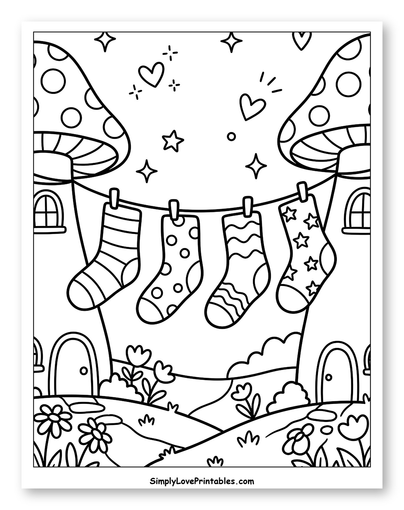Whimsical Mushroom Houses with Patterned Socks