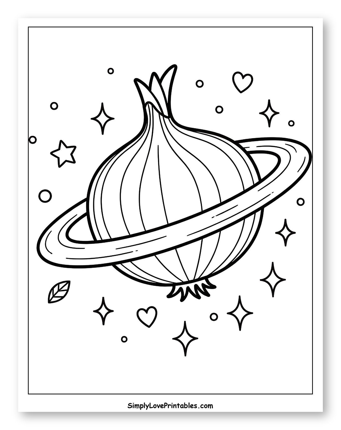Whimsical Onion Planet in Space Coloring Sheet for Adults