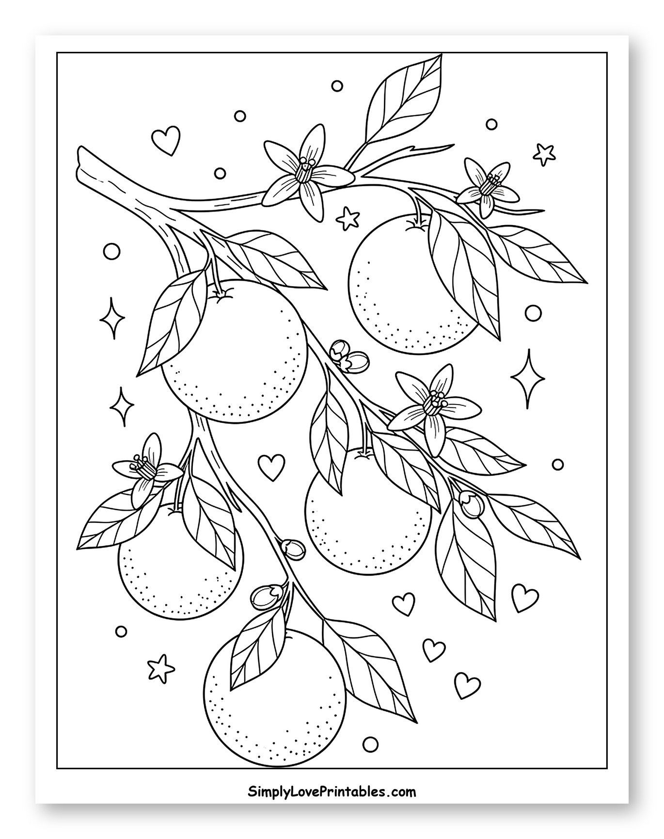 Whimsical Orange Branch with Flowers and Hearts