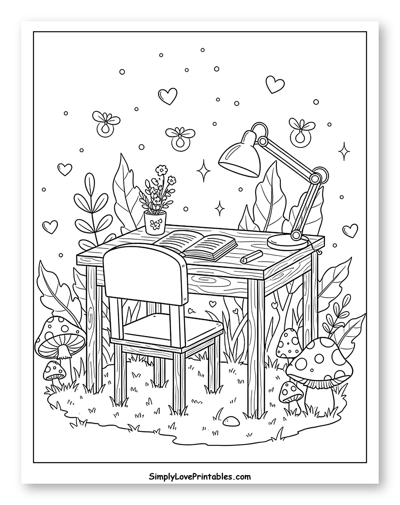 Whimsical Outdoor Study Desk with Mushrooms