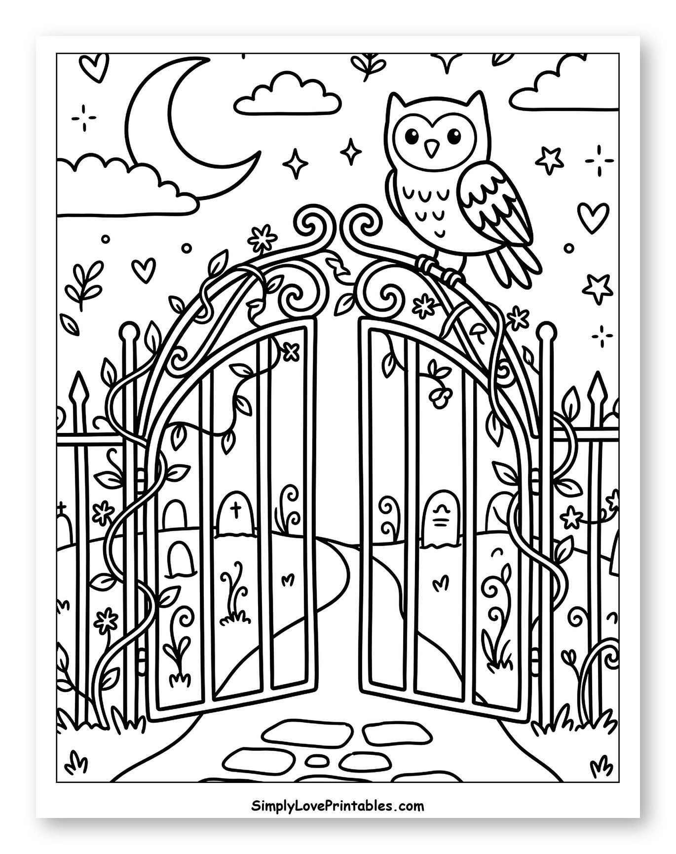 Whimsical Owl on Gate to Graveyard