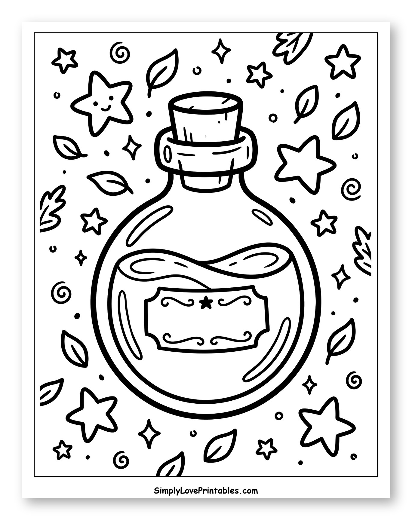 Whimsical Potion Bottle with Stars and Leaves