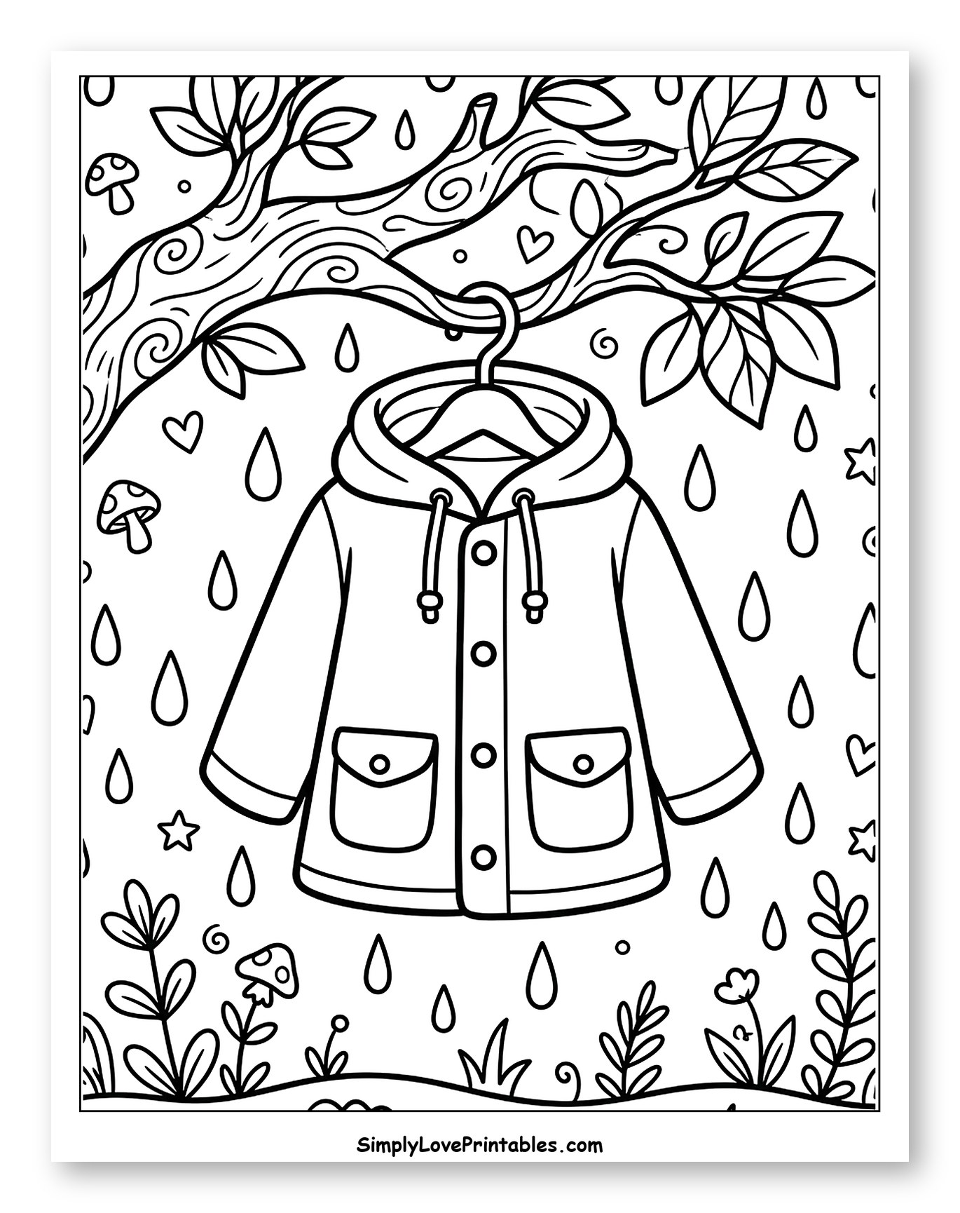 Whimsical Rain Jacket on Tree Branch