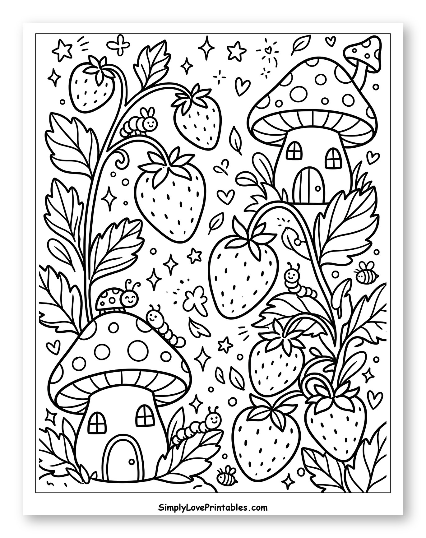 Whimsical Strawberry Patch and Mushroom Houses