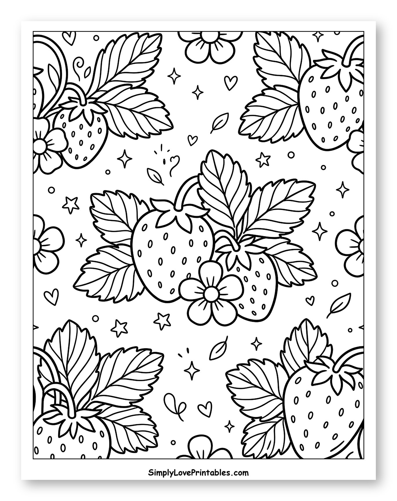 Whimsical Strawberry Pattern with Hearts and Stars
