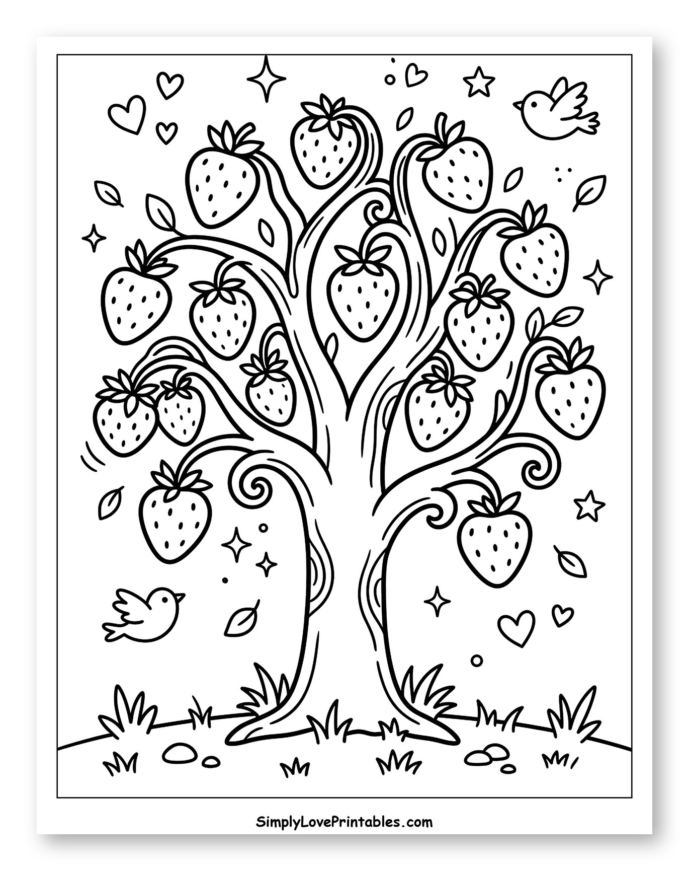 Whimsical Strawberry Tree with Birds
