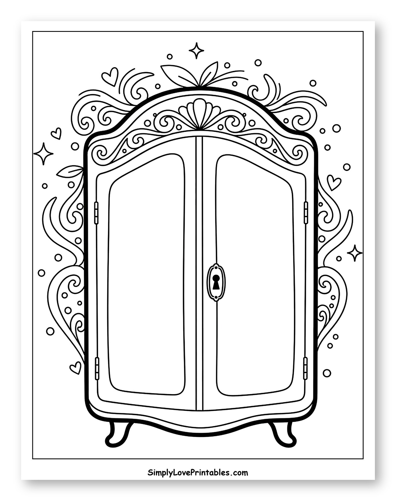 Whimsical Wardrobe with Decorative Swirls to Color for Adults
