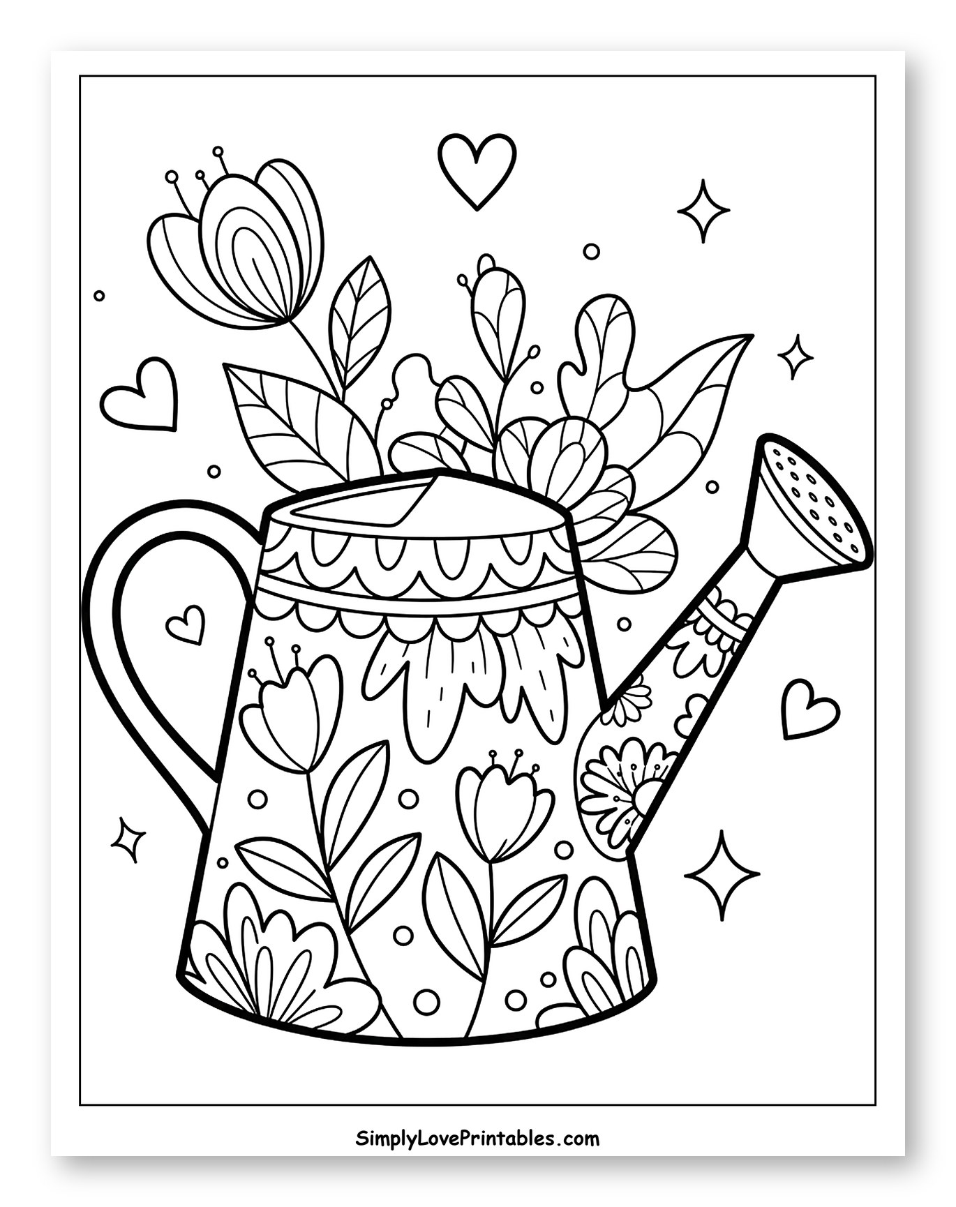Whimsical Watering Can with Blossoming Flowers