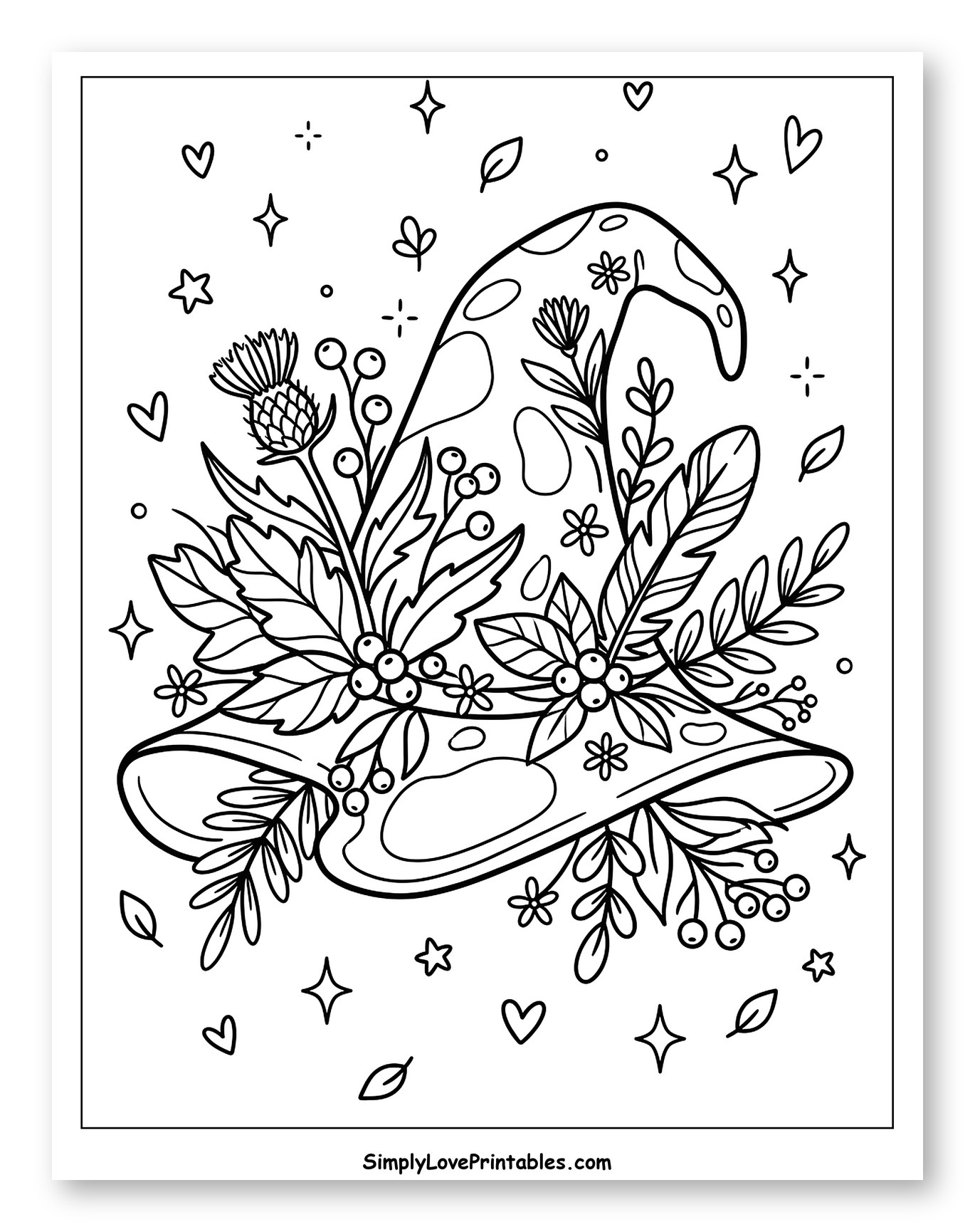 Whimsical Witch Hat Adorned with Botanicals