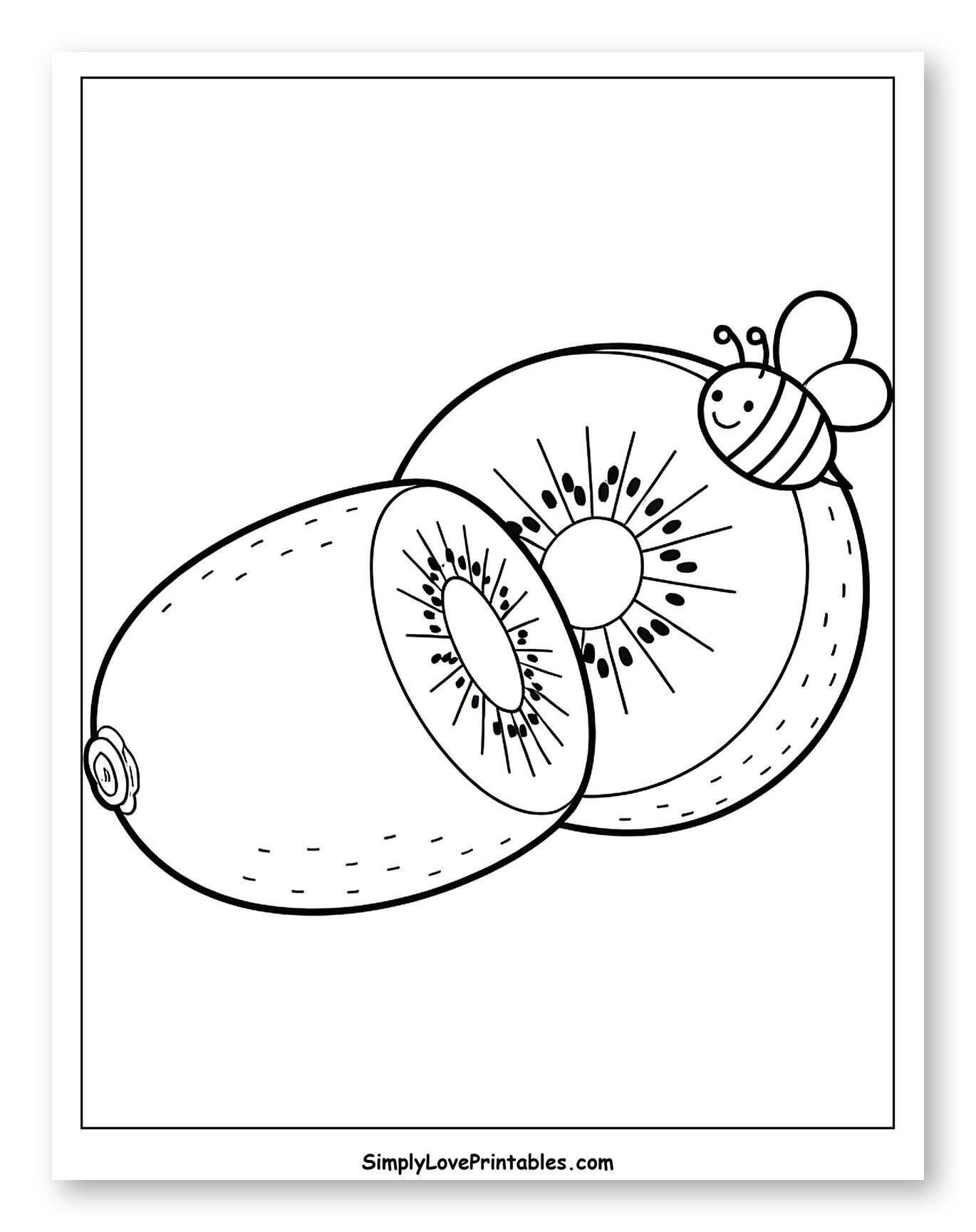 Whole and Sliced Kiwi with Bee