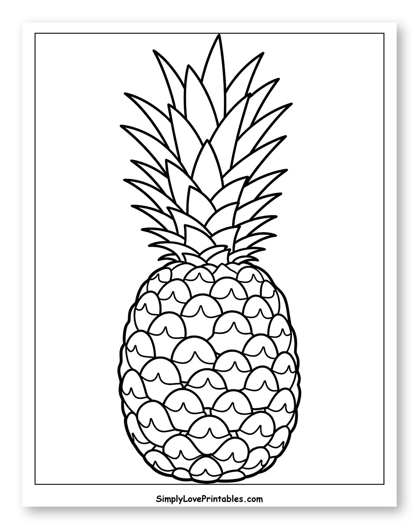 Whole Pineapple with Spiky Leaves Coloring Sheet for Toddlers