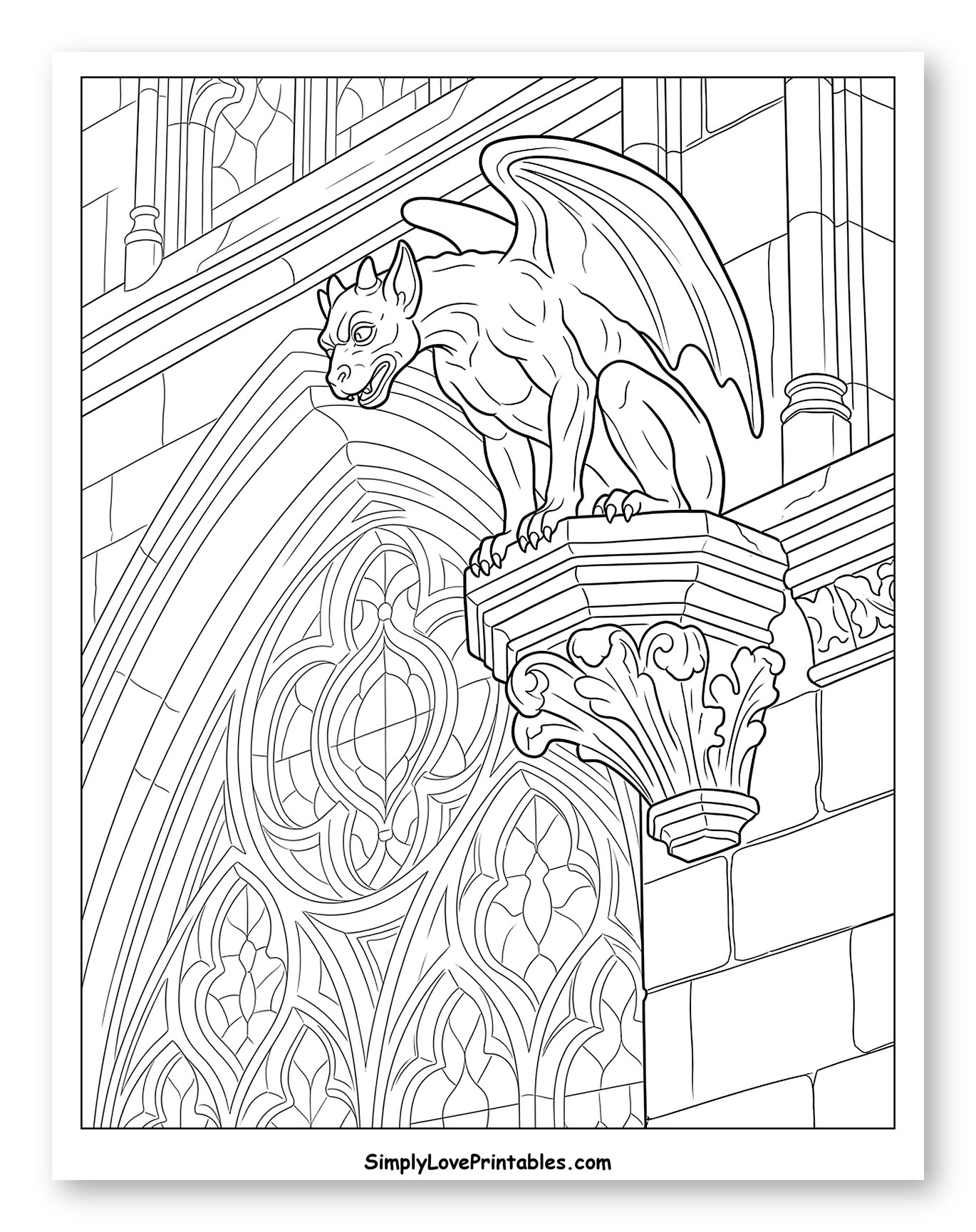Winged Gargoyle on Gothic Cathedral to Color