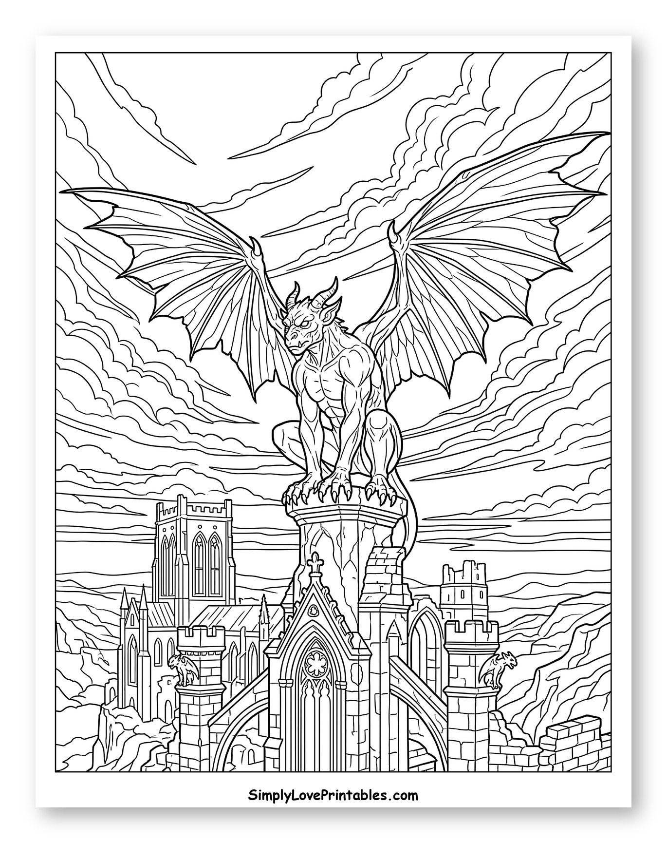 Winged Guardian on Ancient Stone Fortress