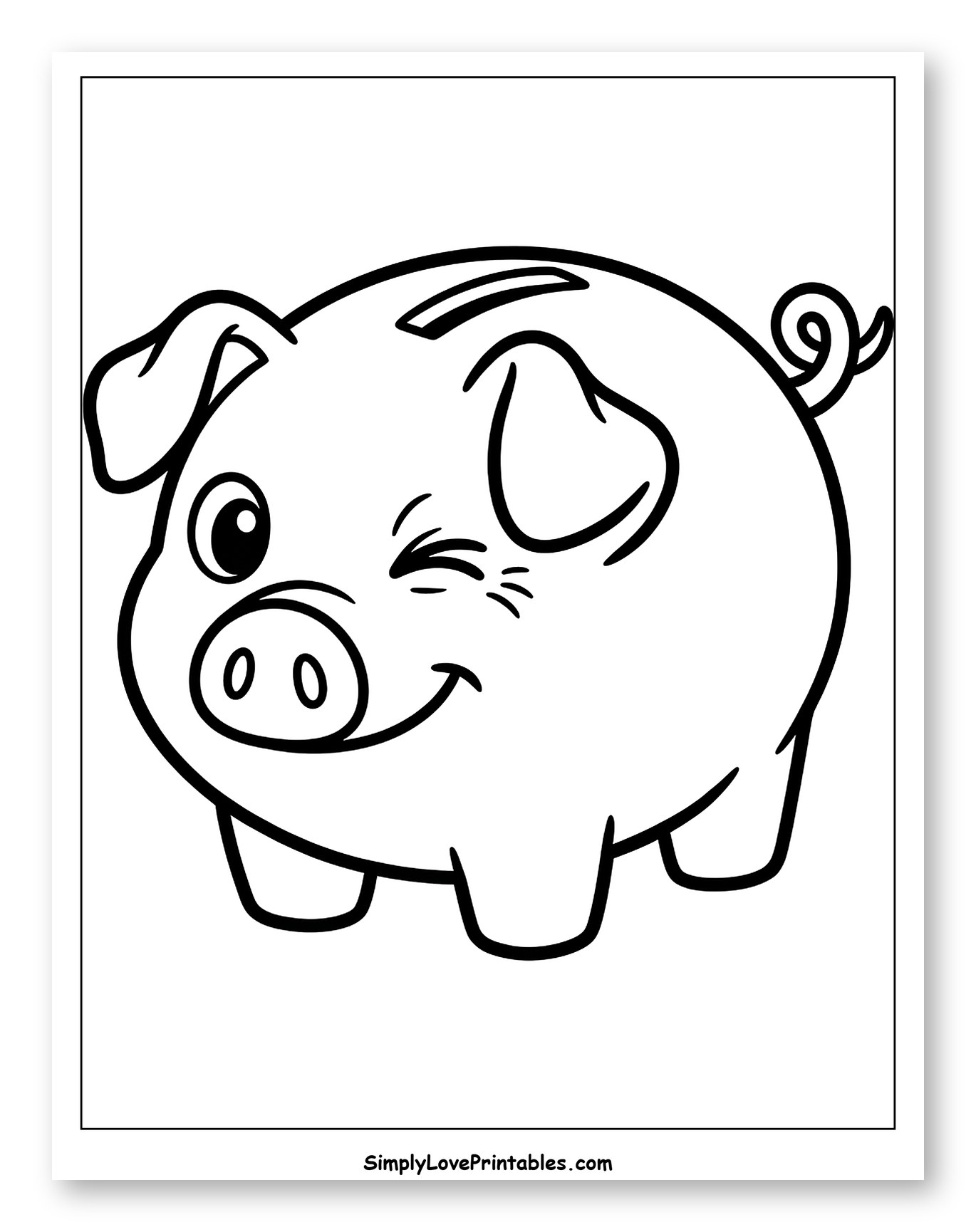 Winking Cartoon Piggy Bank to Color for Toddlers
