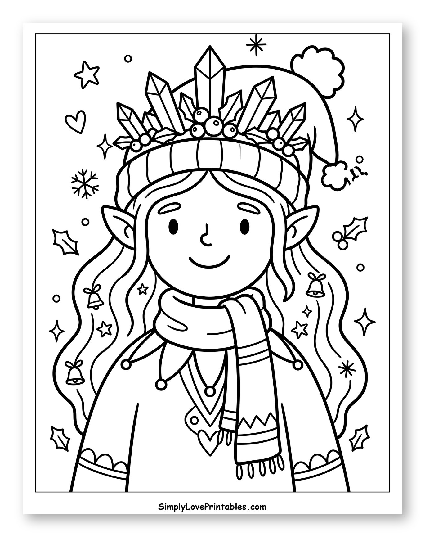 Winter Elf Princess with Crystal Crown to Color for Adults