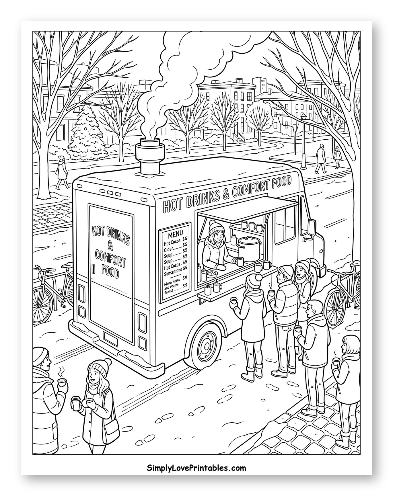 Winter Food Truck Serving Hot Cocoa