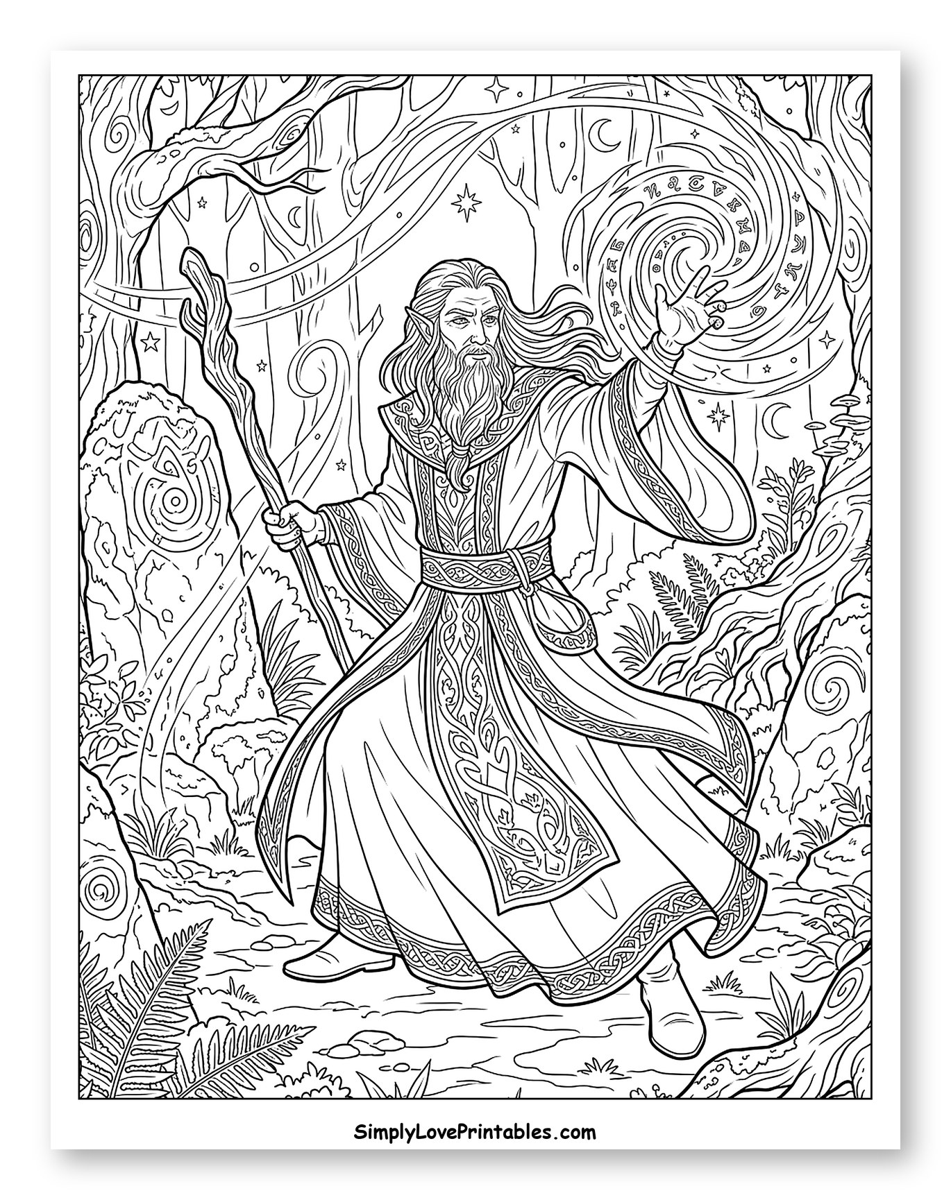 Wise Elf Wizard Casting Spell in Woods