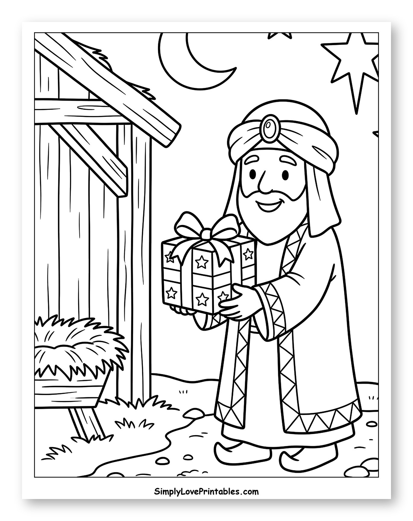 Wise Man Bringing a Gift to the Manger Coloring Sheet for Kids