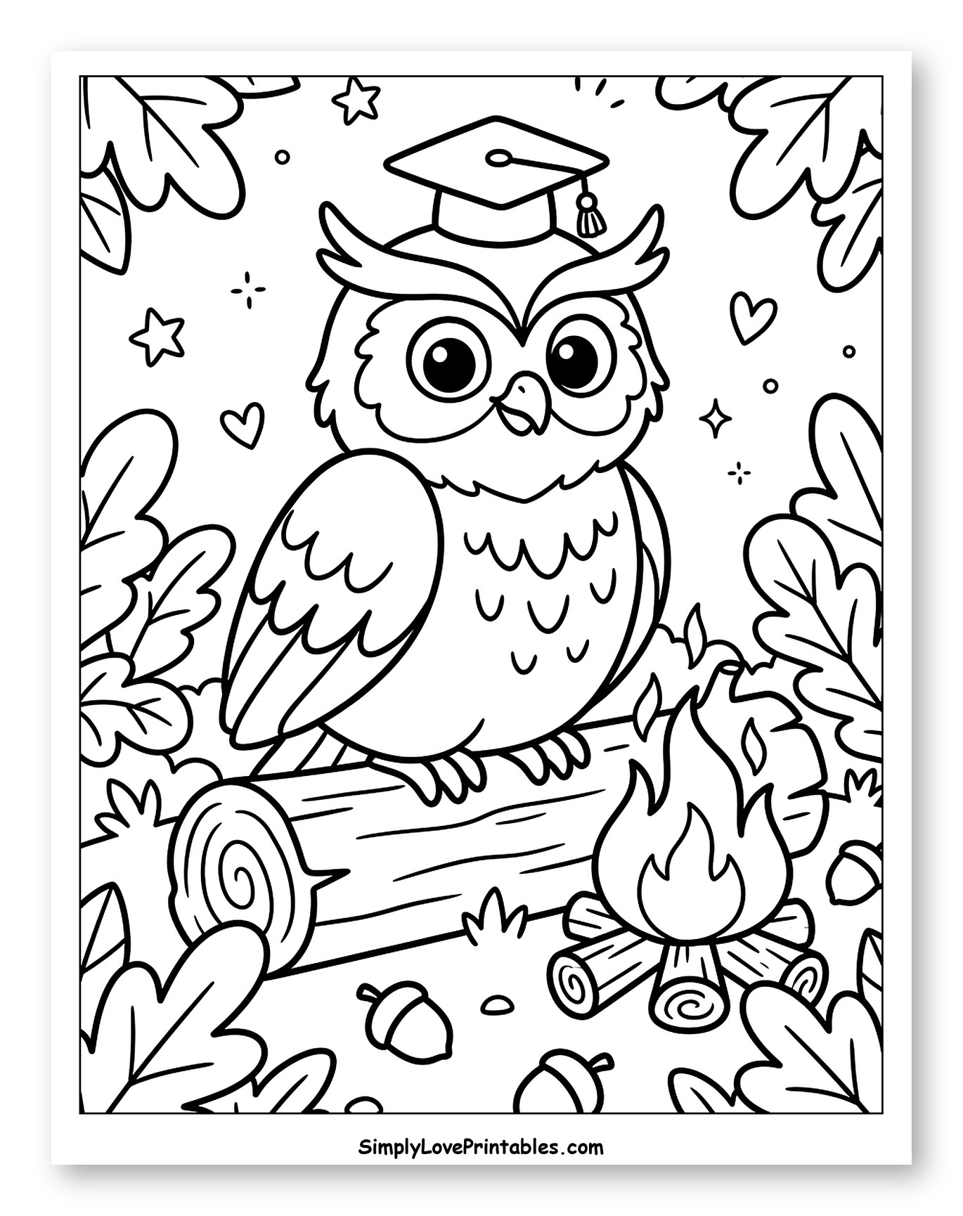 Wise Owl by a Cozy Campfire to Color for Adults
