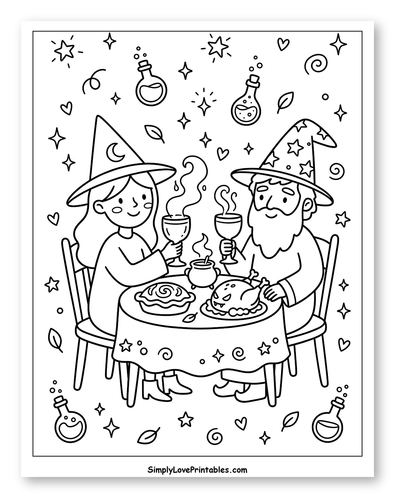 Witch and Wizard Enjoying a Magical Dinner