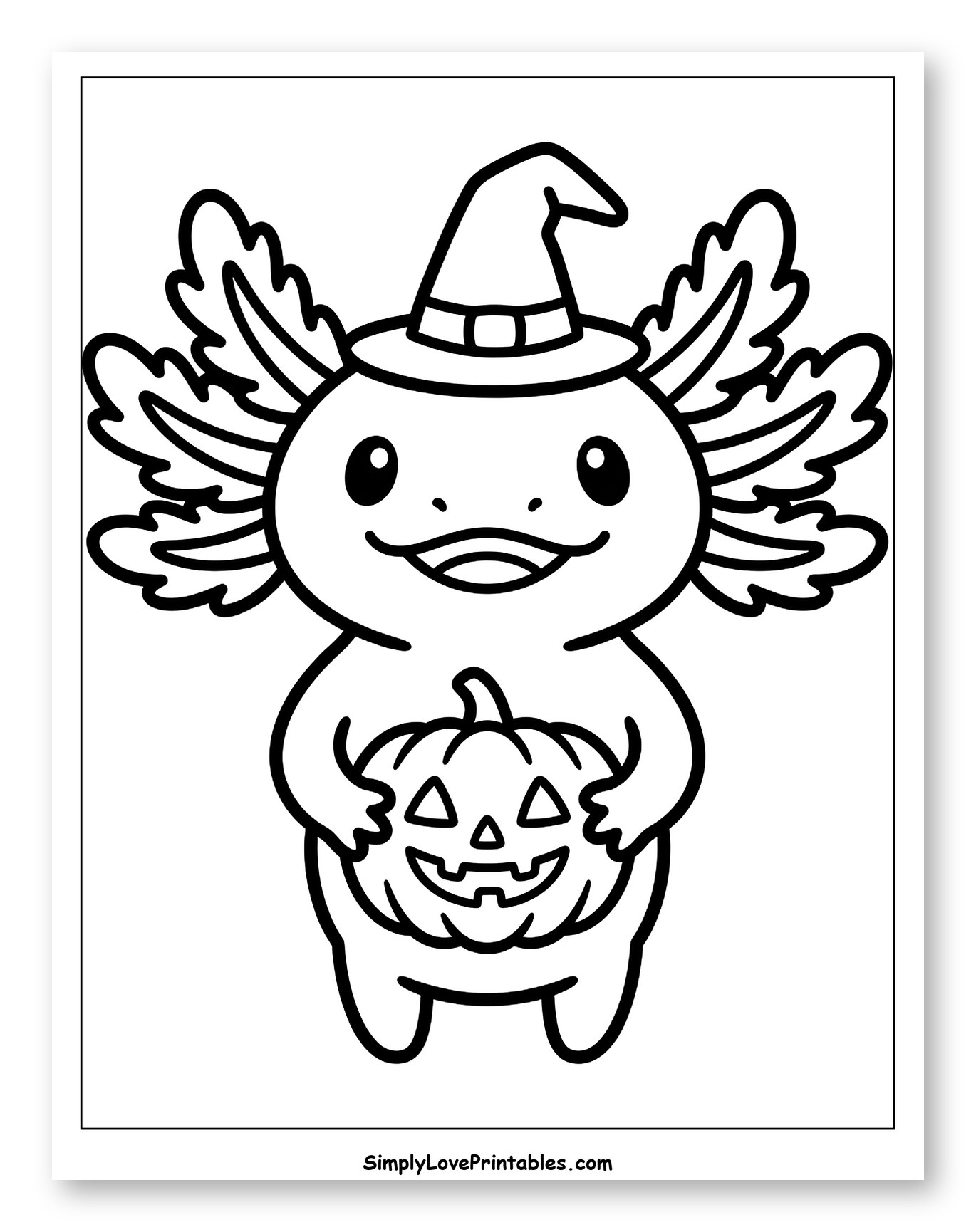 Witch Hat Axolotl Holding Jack-o'-Lantern