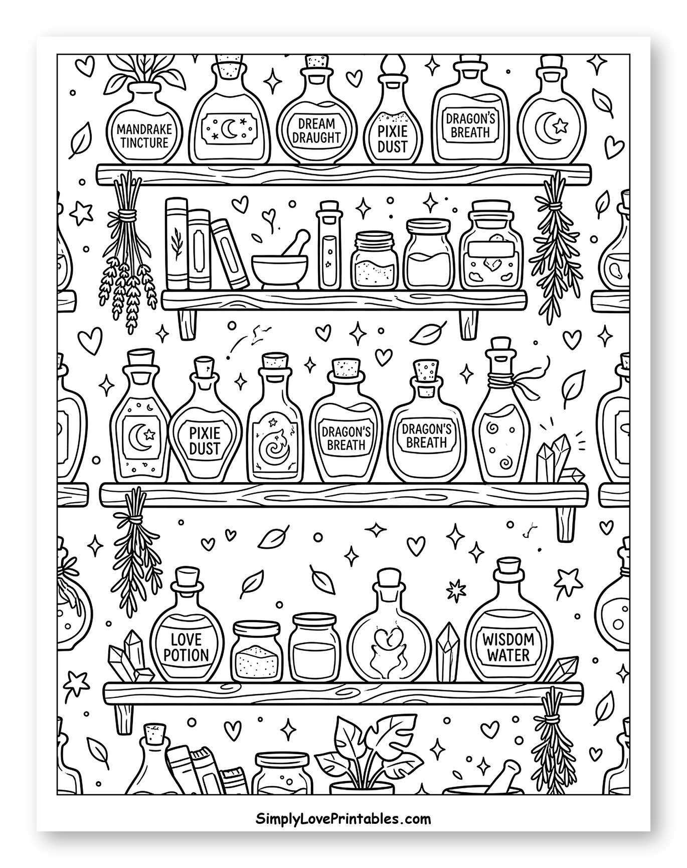 Witch's Apothecary Shelf with Potions and Ingredients