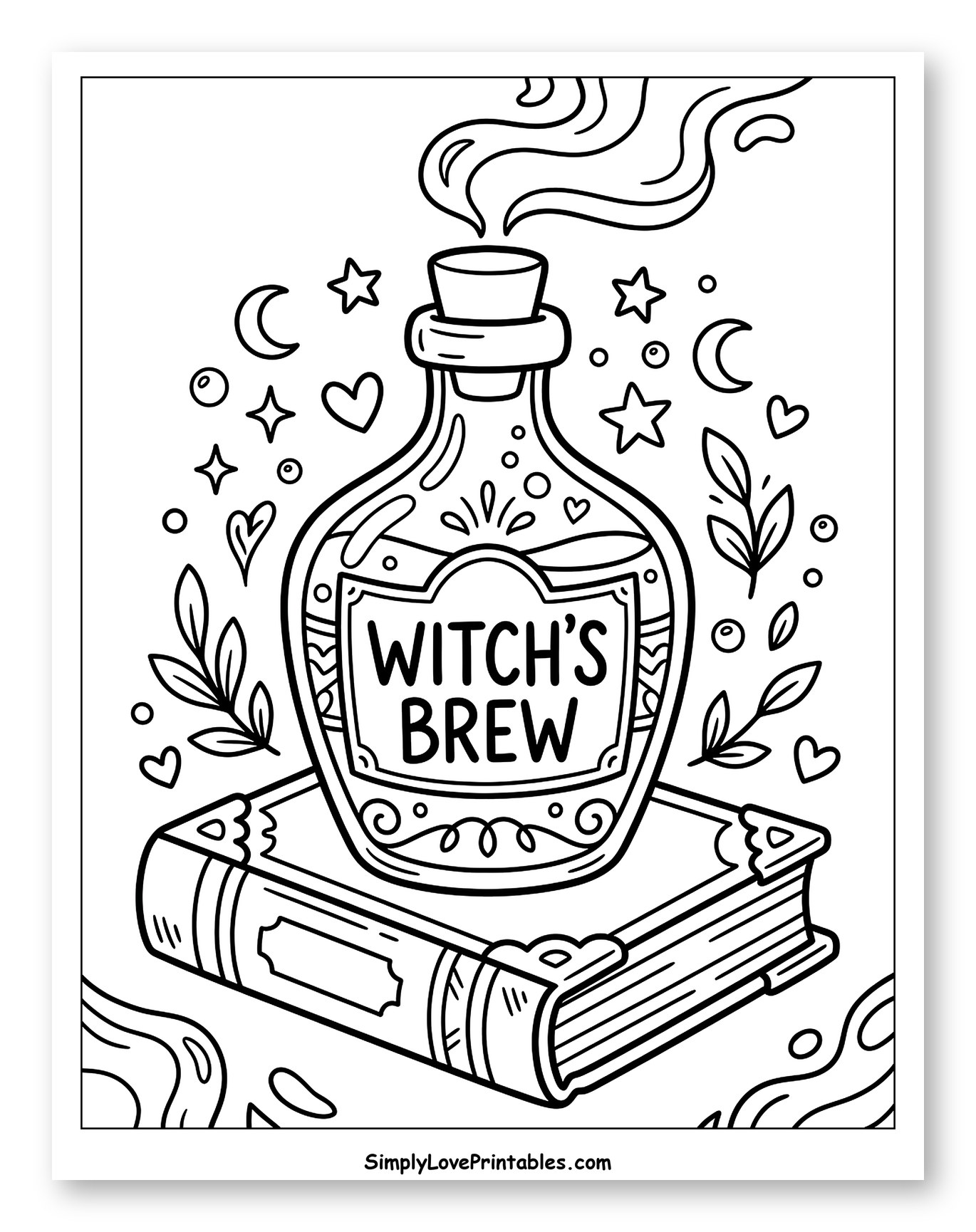 Witch's Brew Potion Bottle on a Book to Color for Adults
