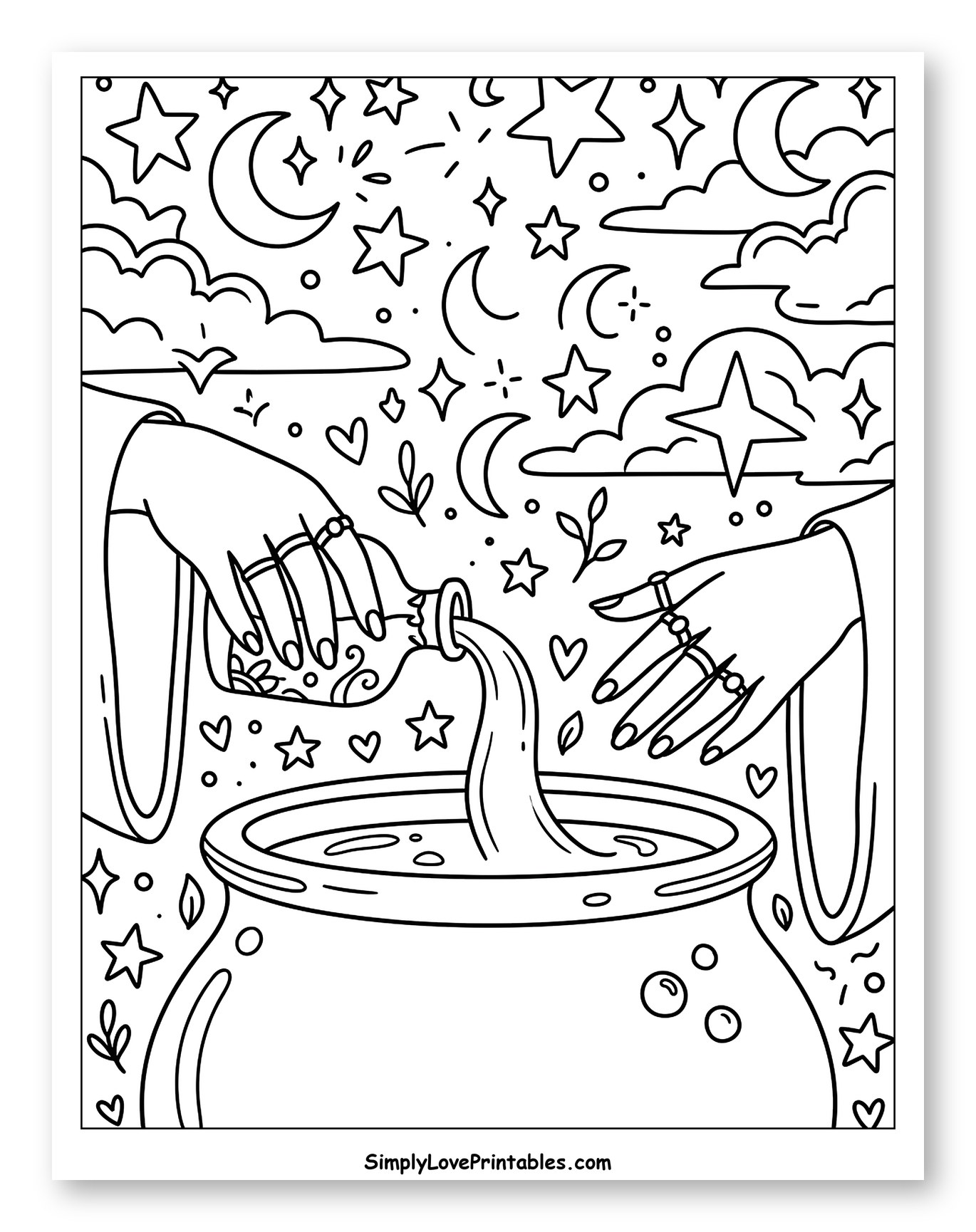 Witchy Hands Pouring Magic Into Cauldron