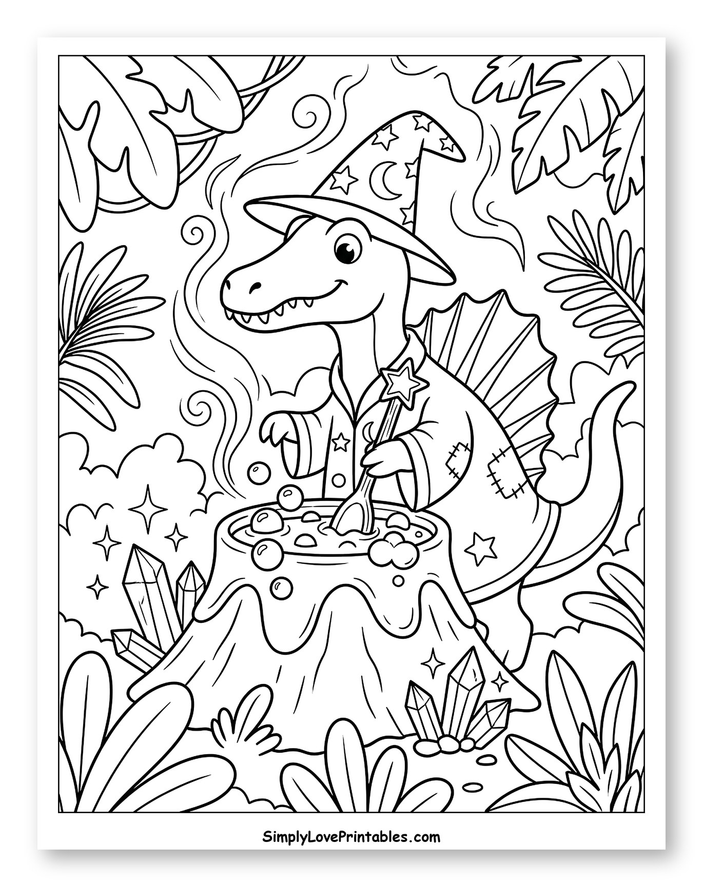 Wizard Dinosaur Mixing Potion in Cauldron