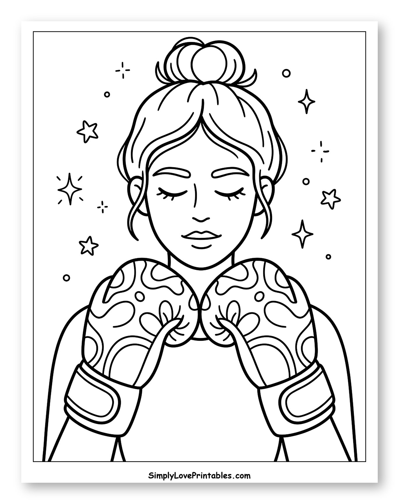 Woman Boxer with Eyes Closed Coloring Page for Adults