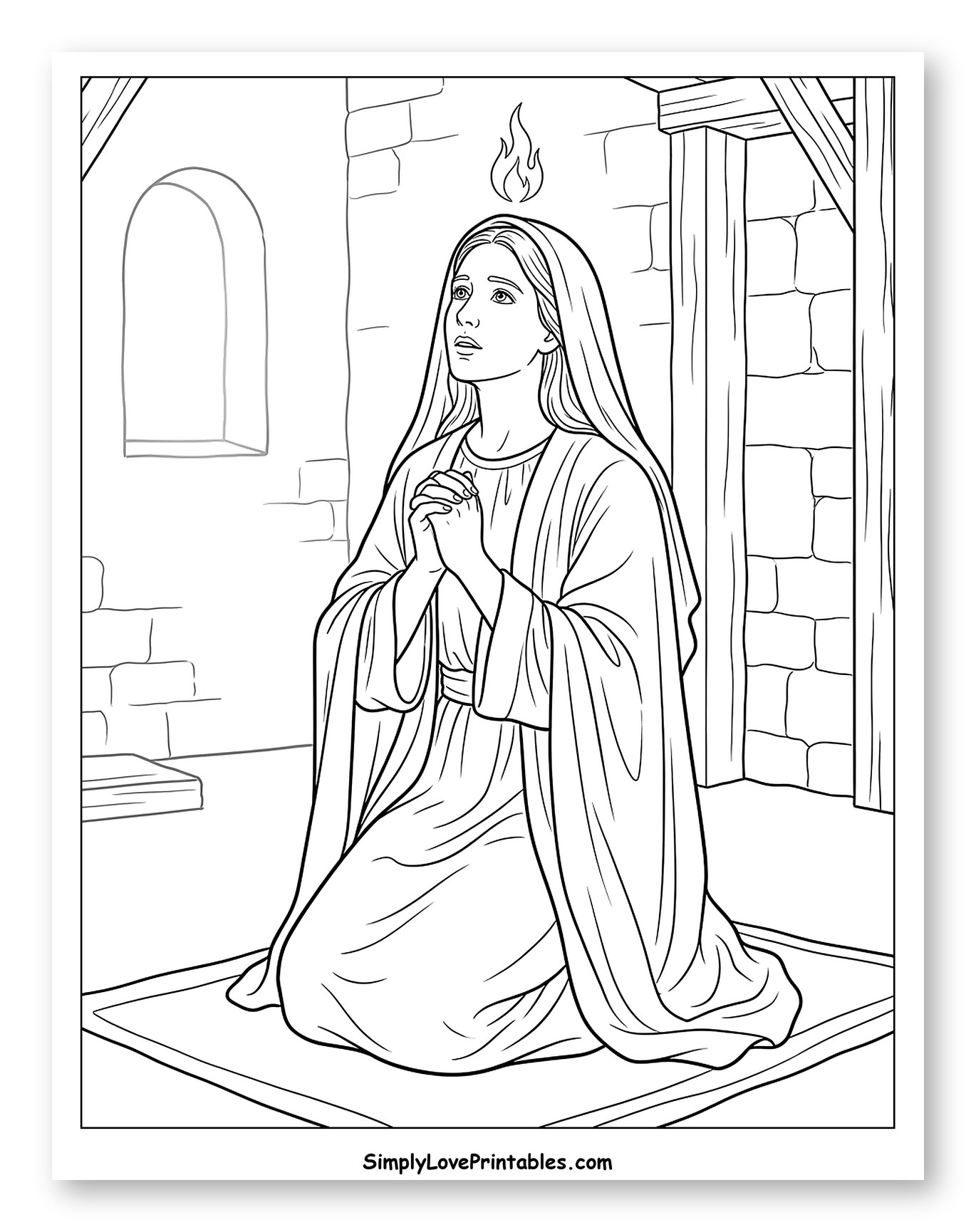 Woman Praying with Flame of Pentecost