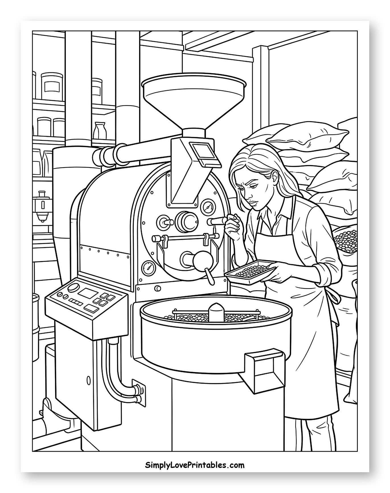 Woman Roasting Coffee Beans in a Roastery