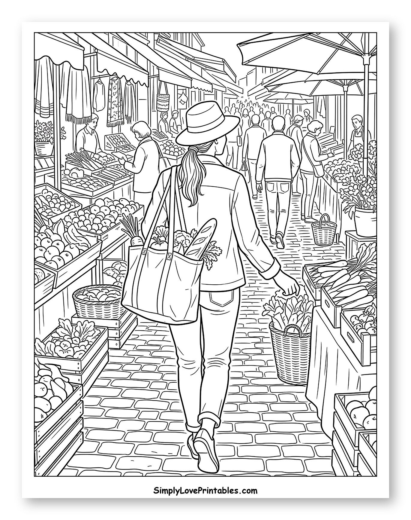 Woman Shopping at a Bustling Farmers Market
