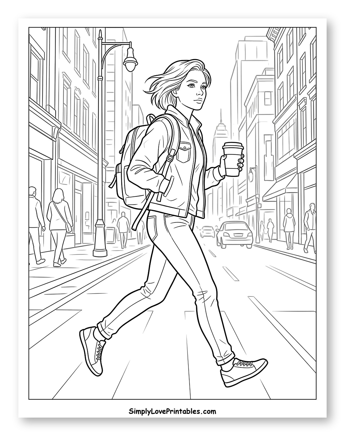 Woman with Coffee Running in City Street