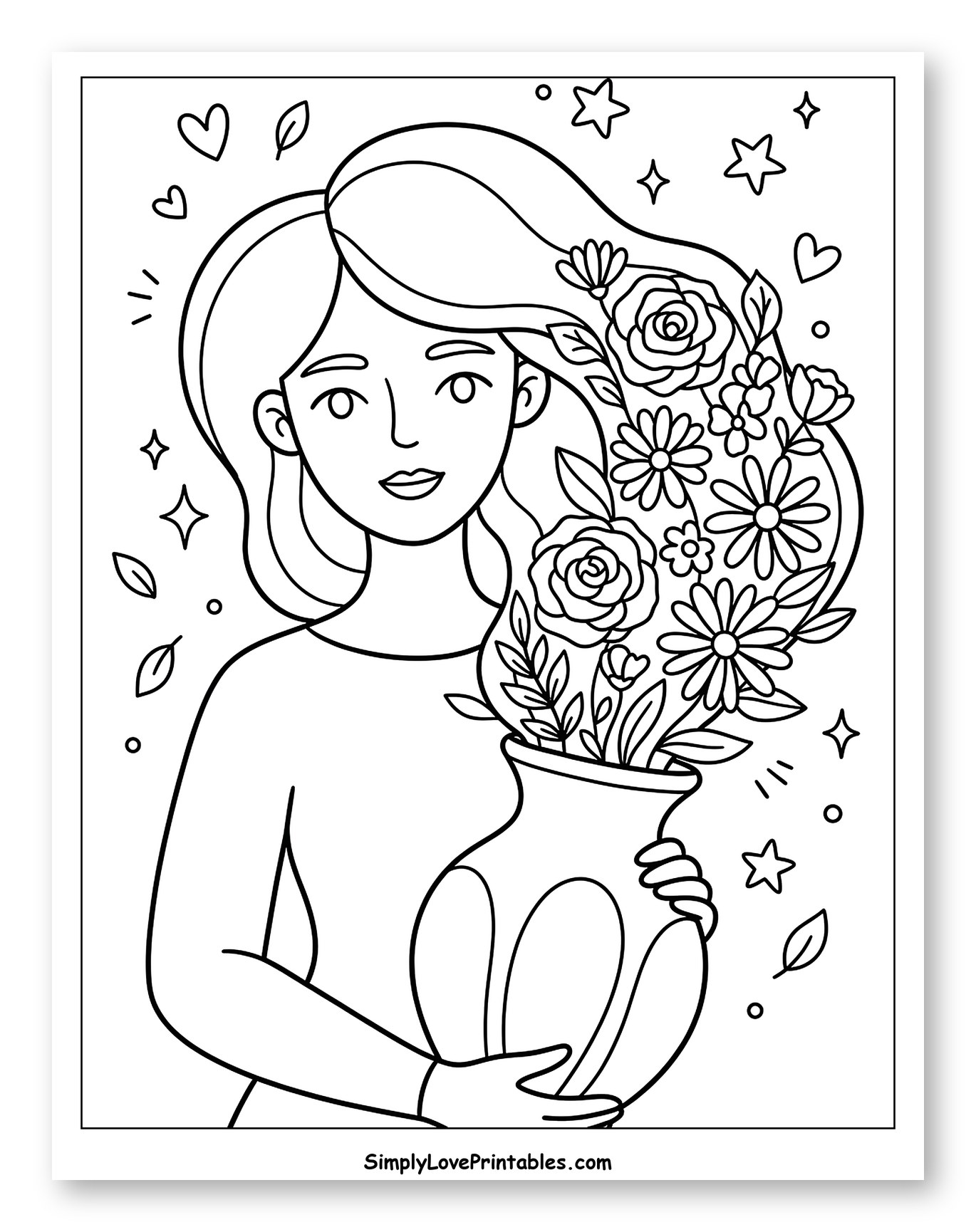 Woman with Flower-Filled Hair and Vase