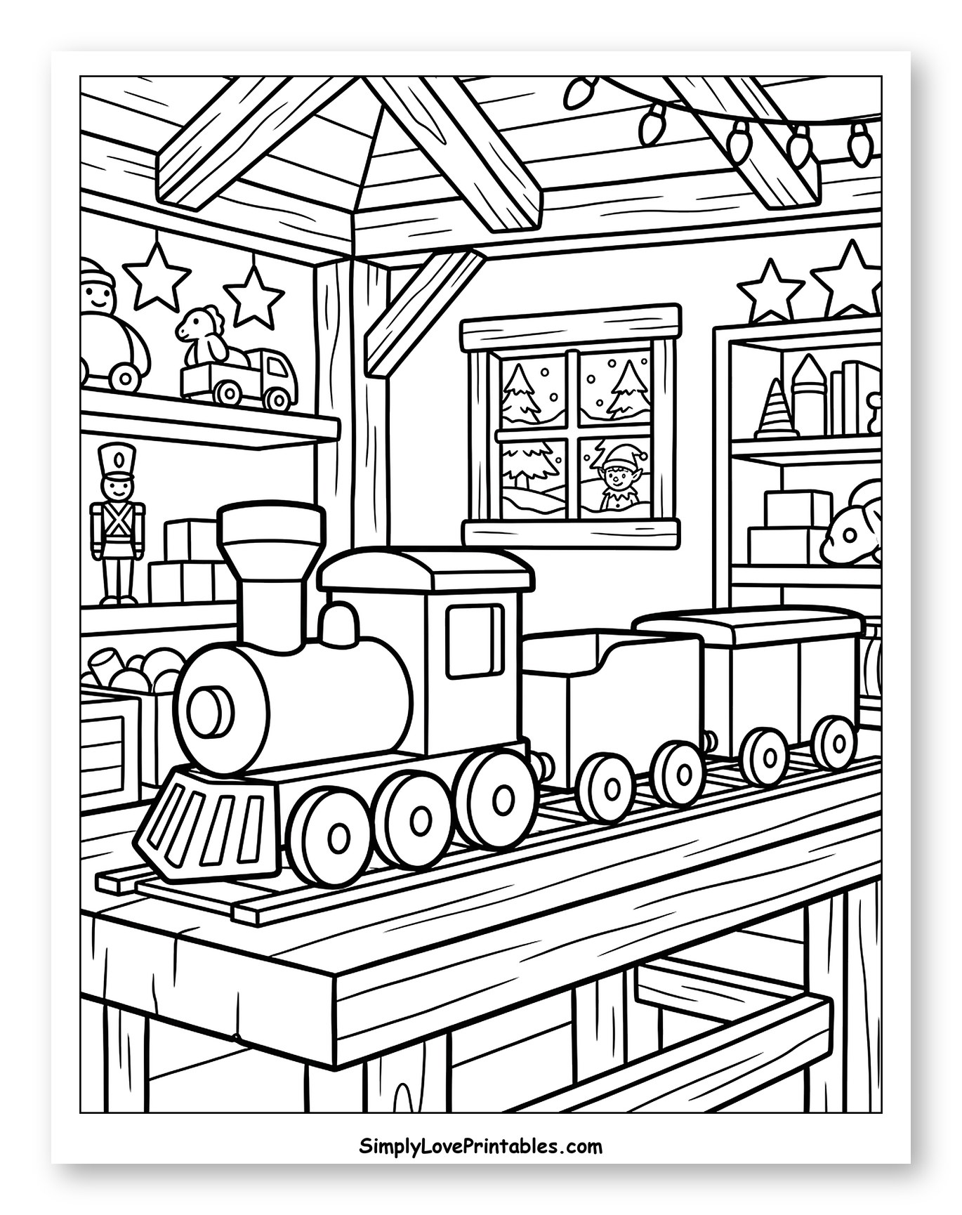 Wooden Toy Train in Santa's Workshop