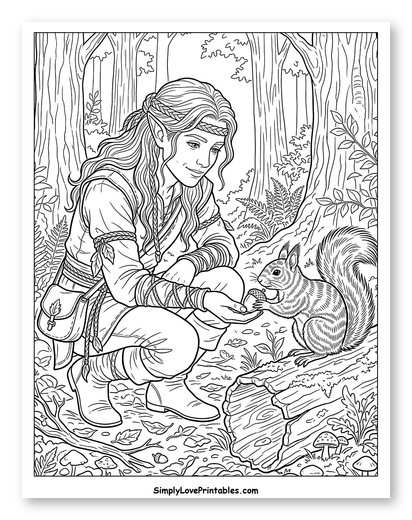 Woodland Elf Sharing Acorn with Squirrel