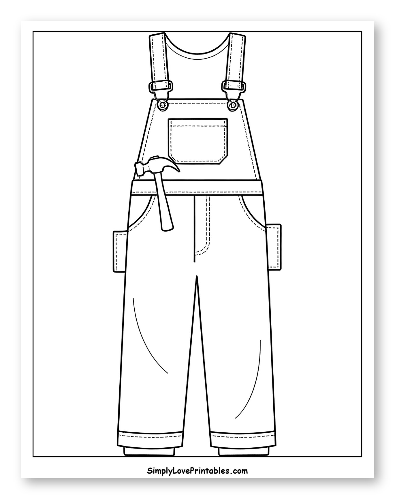 Work Overalls with Hammer Coloring Sheet for Toddlers