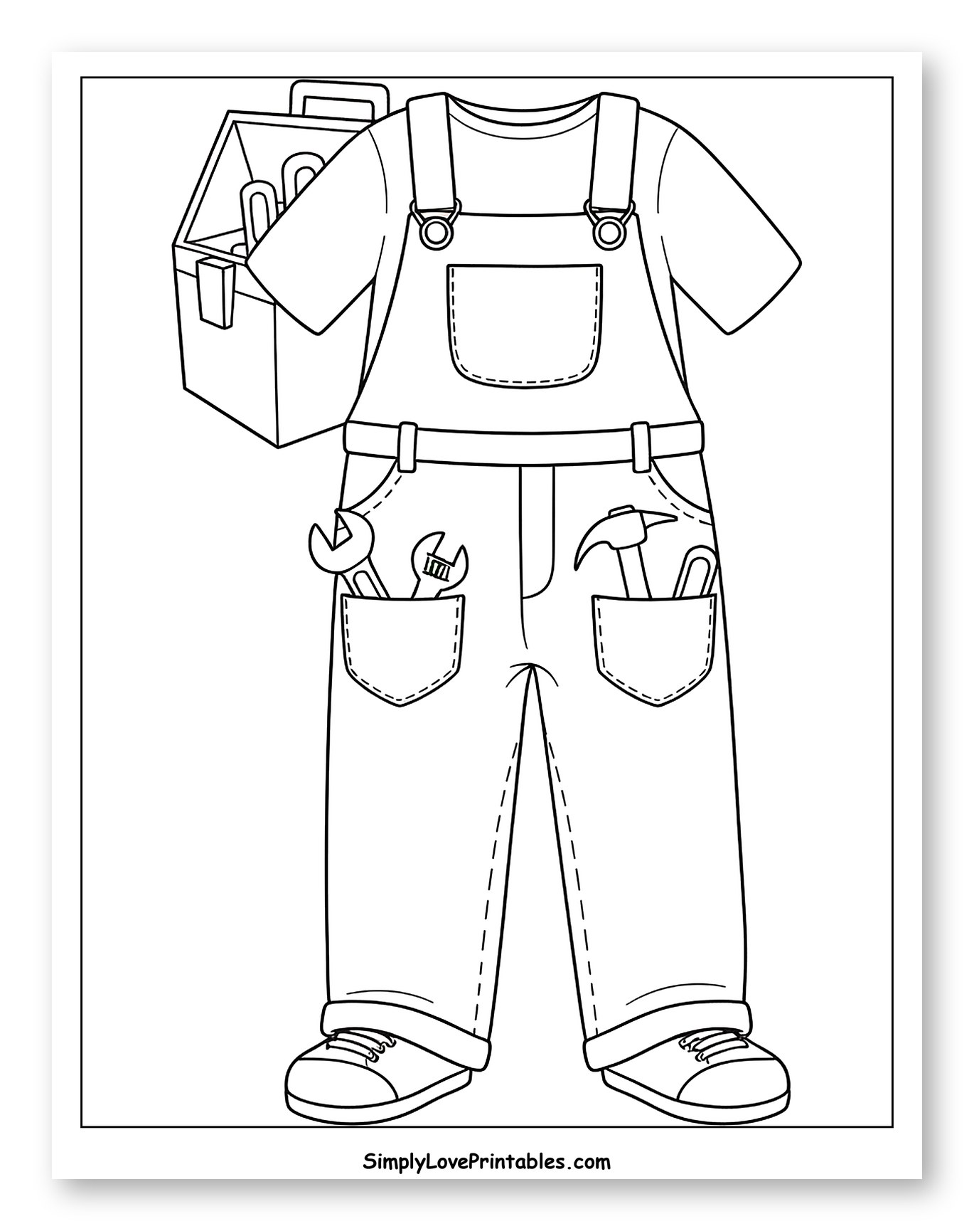 Worker's Overalls with Toolbox and Tools