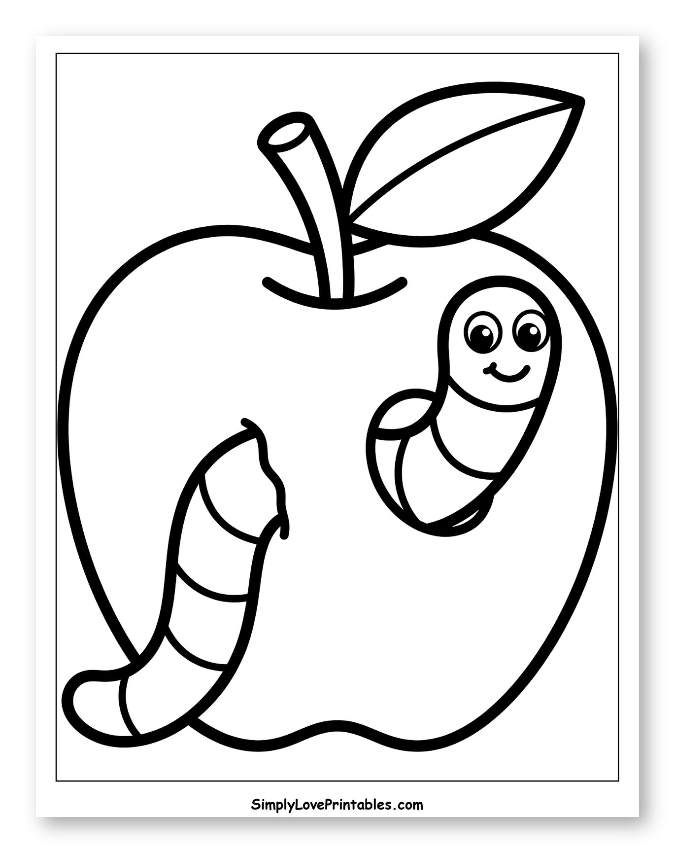 Worm Peeking Out of an Apple Coloring Page for Toddlers
