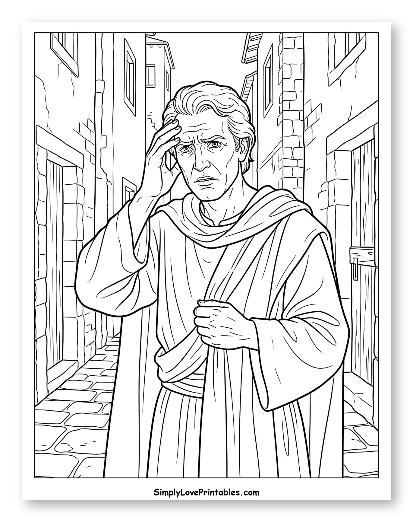 Worried Disciple in a Narrow Street