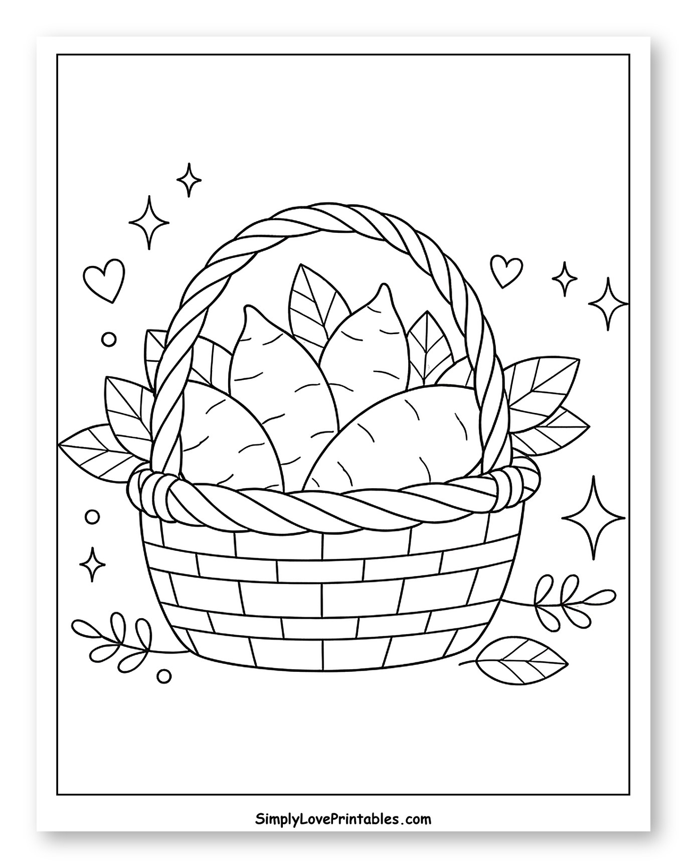 Woven Basket Full of Sweet Potatoes Coloring Sheet for Adults