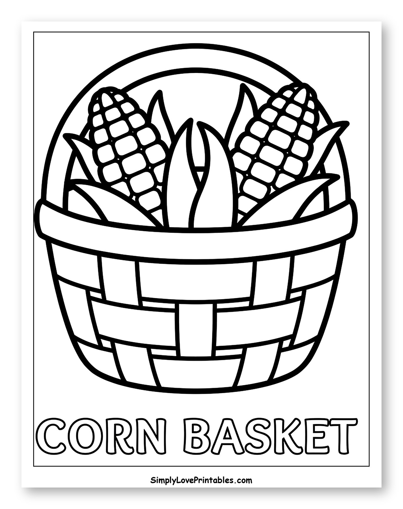 Woven Basket with Two Ears of Corn Coloring Sheet for Toddlers