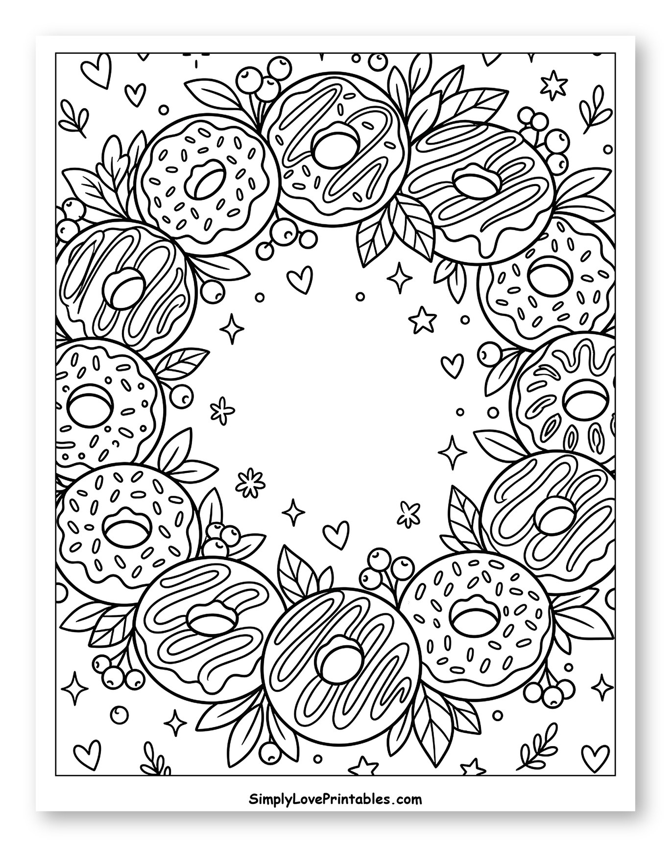 Wreath of Donuts and Berries with Hearts