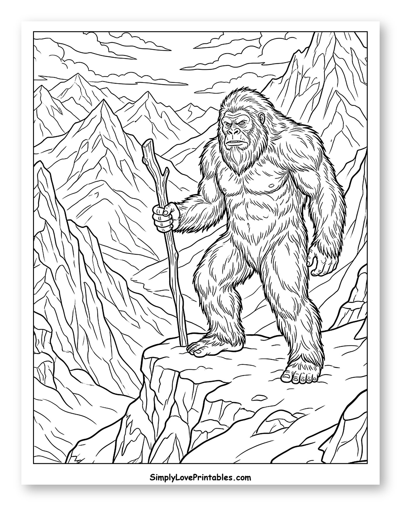 Yeti in Mountains with a Stick