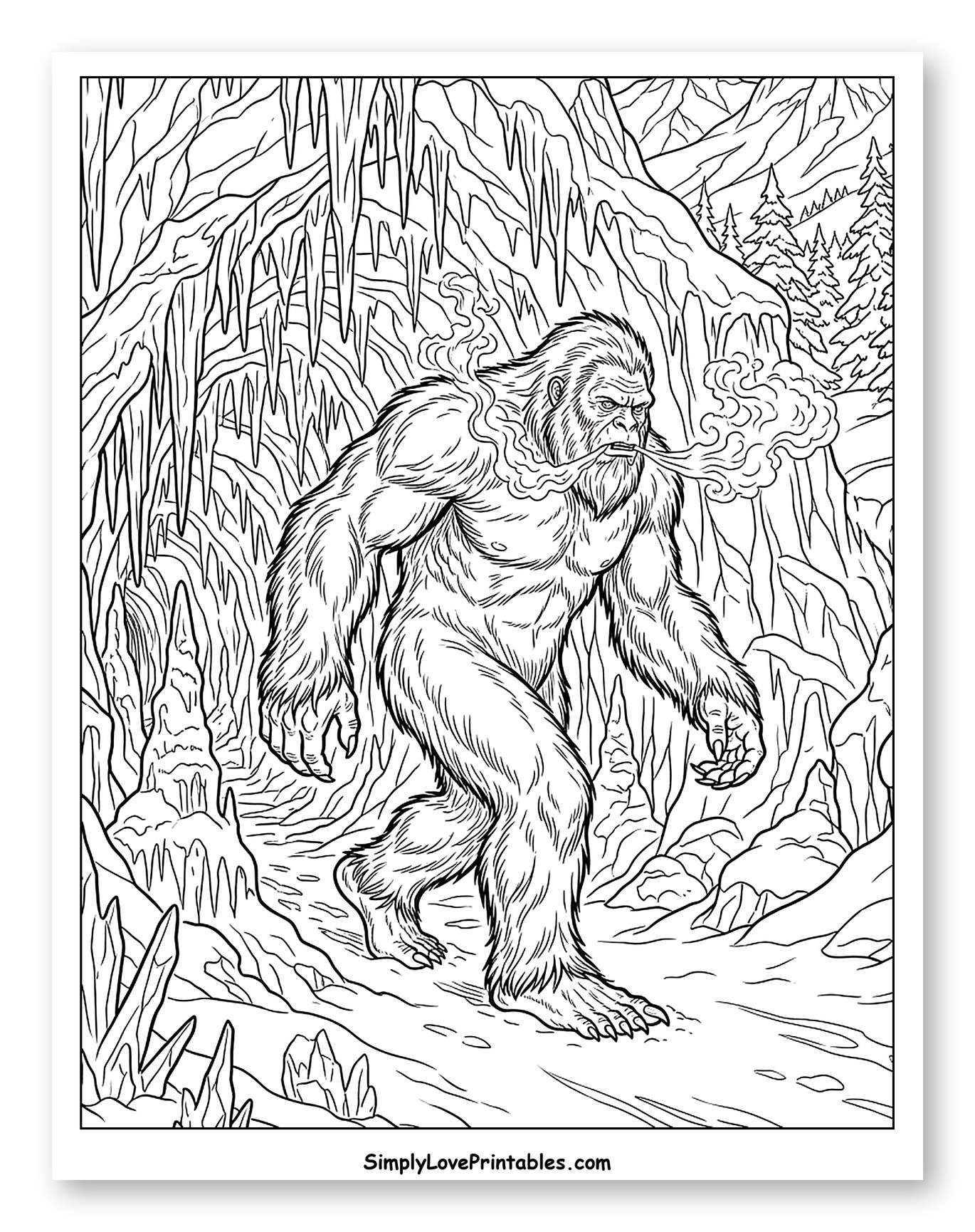 Yeti Stomping Through an Icy Mountain Pass to Color