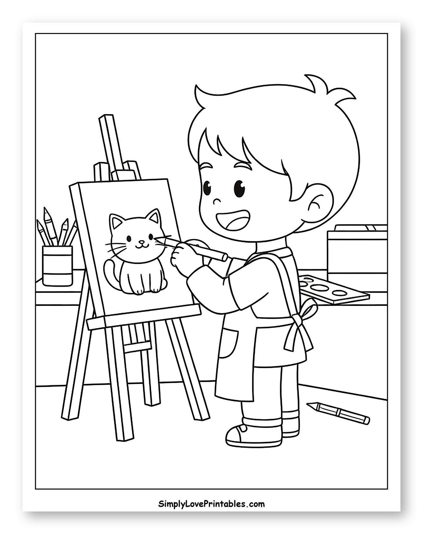 Young Artist Drawing a Cute Cat Portrait