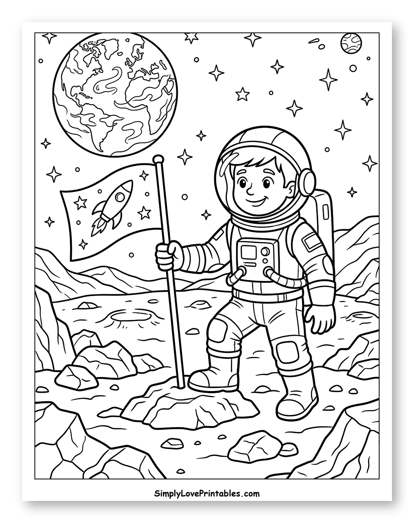 Young Astronaut Planting Flag on Alien World